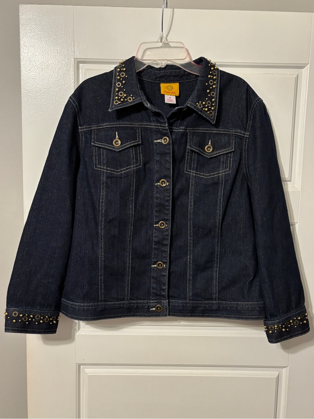 Ruby Rd. Embellished Shimmery Dark Blue Denim Jacket
